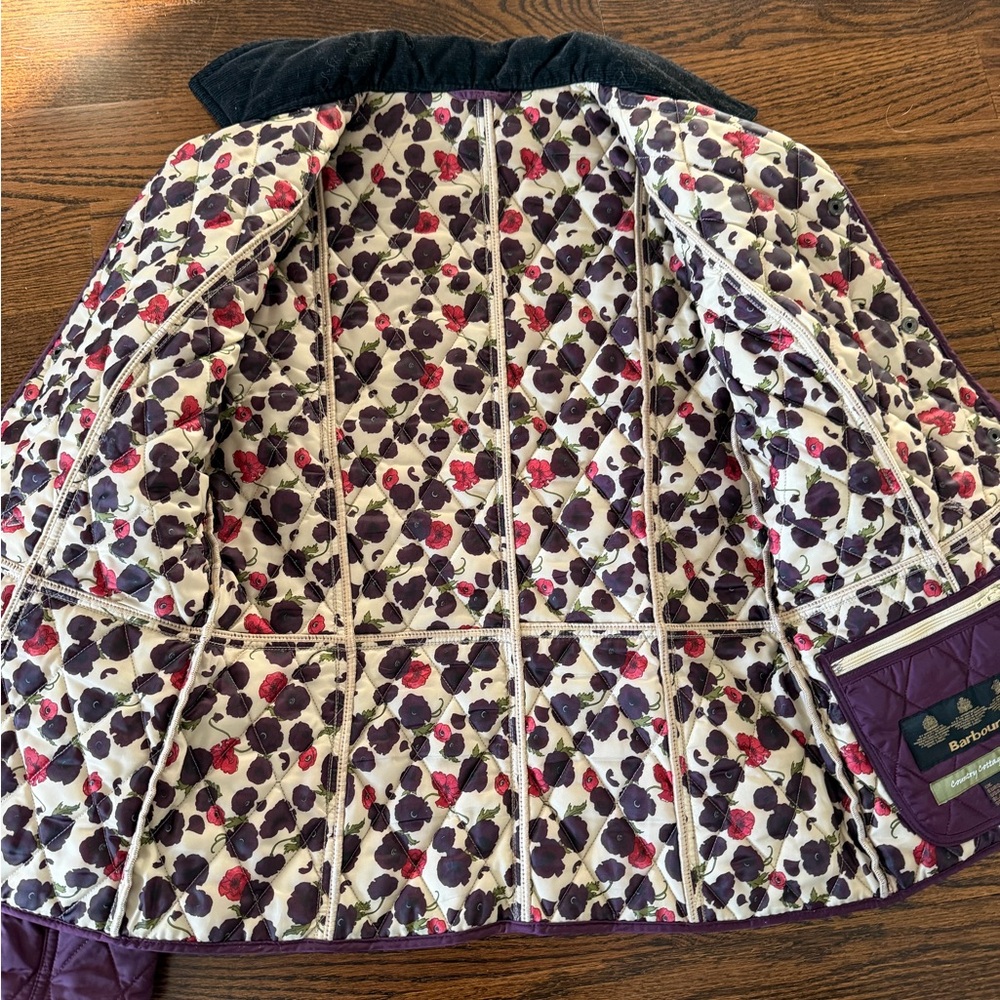 Barbour Purple Quilted Jacket with Country Cottage Prints Floral Accents - Picture 6 of 10
